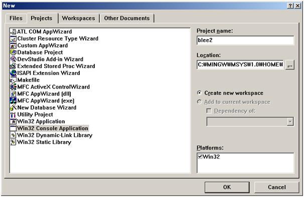Win32 Console Application 선택 및 Project name ,Location 를 입력 ...